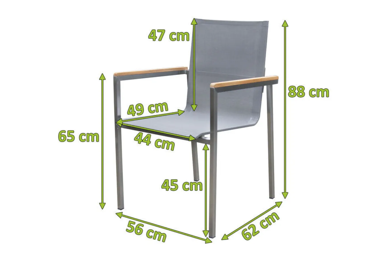 OUTFLEXX Stapelsessel, taupe, Edelstahl/Textilene, Armlehnen aus Teak, 62x56x88cm