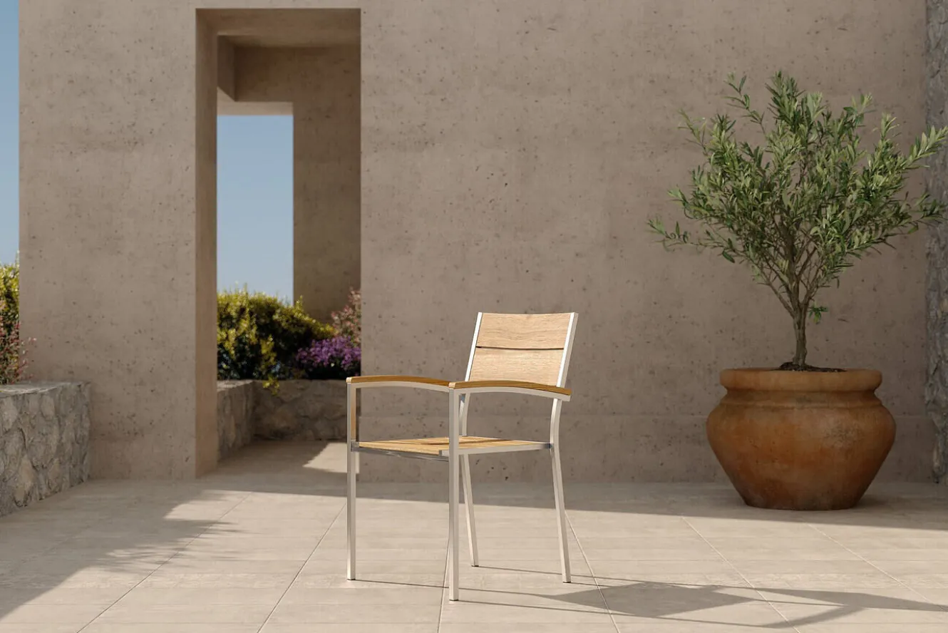 OUTFLEXX Stapelstuhl, silber/naturbelassen, Edelstahl/Teak, stapelbar, gebürstet, FSC®-zertifiziertes Produkt
