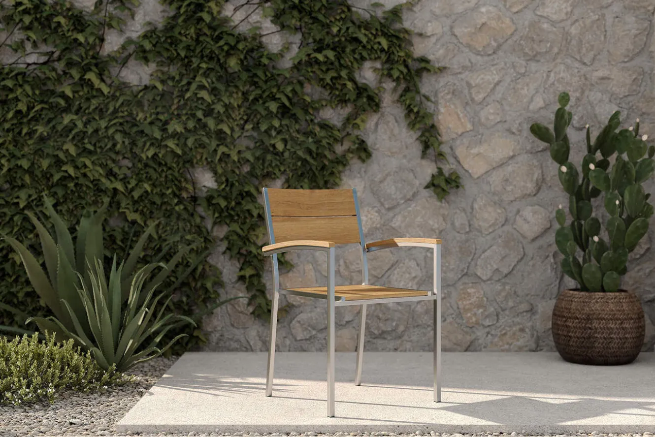 OUTFLEXX Stapelstuhl, silber/naturbelassen, Edelstahl/Teak, stapelbar, gebürstet, FSC®-zertifiziertes Produkt
