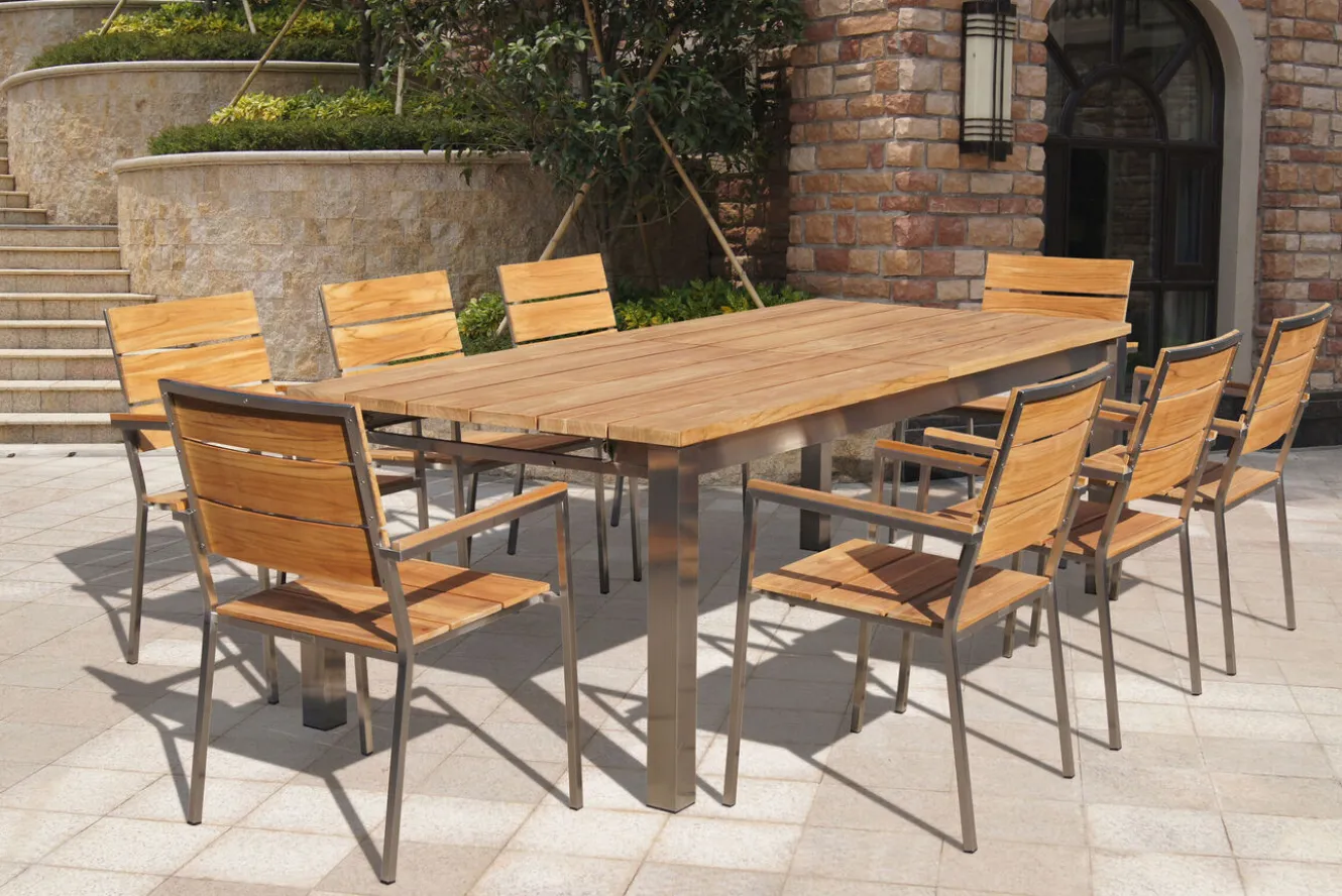OUTFLEXX Stapelstuhl, Teakholz/Edelstahl, 57x57x85cm, FSC®-zertifiziertes Produkt