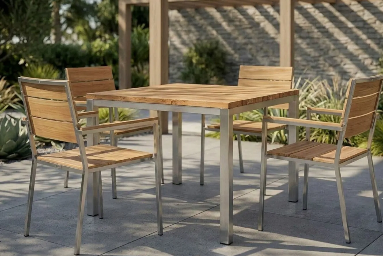 OUTFLEXX Stapelstuhl, Teakholz/Edelstahl, 57x57x85cm, FSC®-zertifiziertes Produkt