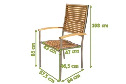 OUTFLEXX Stuhl aus Edelstahl/Teakholz mit hoher Rückenlehne und Armlehnen, stapelbar, FSC®-zertifiziertes Produkt