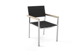 OUTFLEXX Stuhl, schwarz, Edelstahl/Textilene, padded, Armlehnen aus Teakholz, 62x56,5x86cm