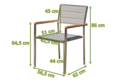 OUTFLEXX Stuhl, silber, Edelstahl/Textilene, padded, Armlehnen aus Teakholz, 62x56,5x86cm