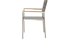 OUTFLEXX Stuhl, silber, Edelstahl/Textilene, padded, Armlehnen aus Teakholz, 62x56,5x86cm