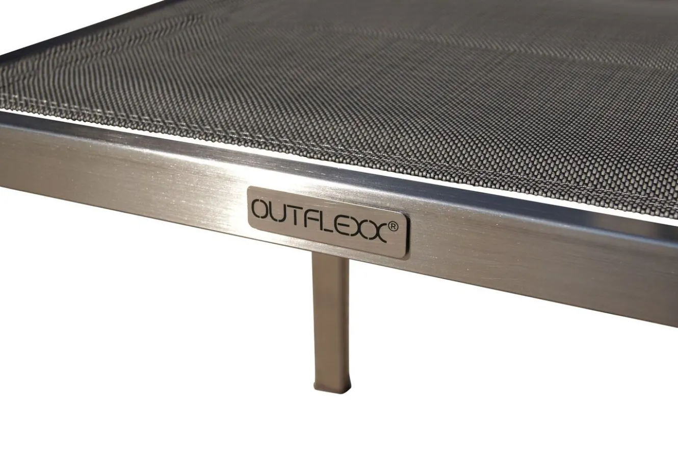 OUTFLEXX Stuhl, silber, Edelstahl/Textilene, padded, Armlehnen aus Teakholz, 62x56,5x86cm