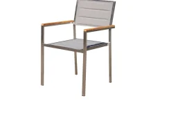 OUTFLEXX Stuhl, silber, Edelstahl/Textilene, padded, Armlehnen aus Teakholz, 62x56,5x86cm