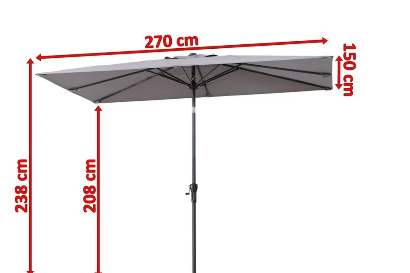 OUTFLEXX Sydney Mittelstockschirm, anthrazit, pulverbesch. Aluminium/Polyester PA-beschichtet, 270 x 150 cm
