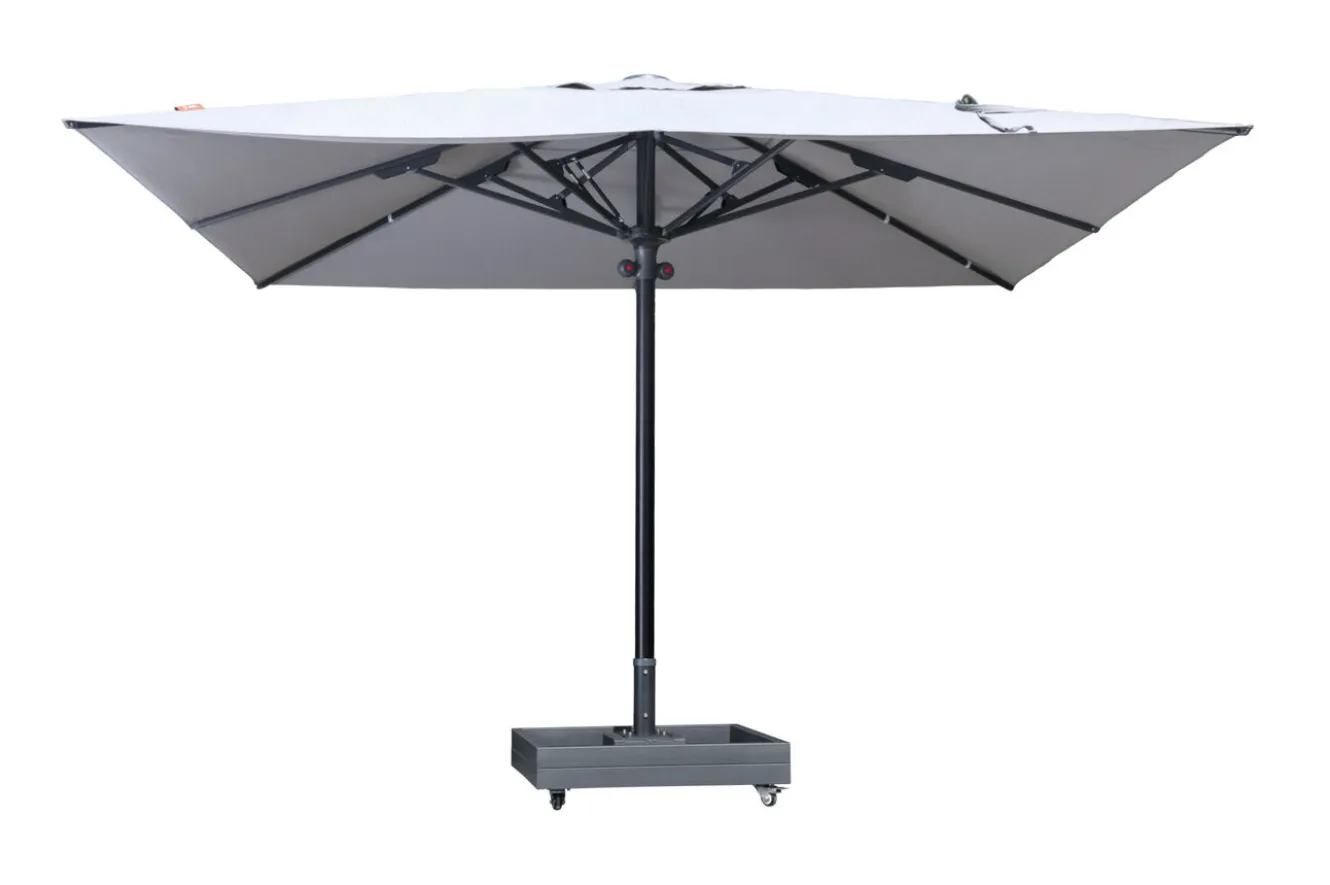 OUTFLEXX Sydney Sonnenschirm, grau, Aluminium, 400 x 400 cm, mit Air-Vent System, UV-Schutz, pulverbeschichtet, inkl. befüllbarem Schirmständer