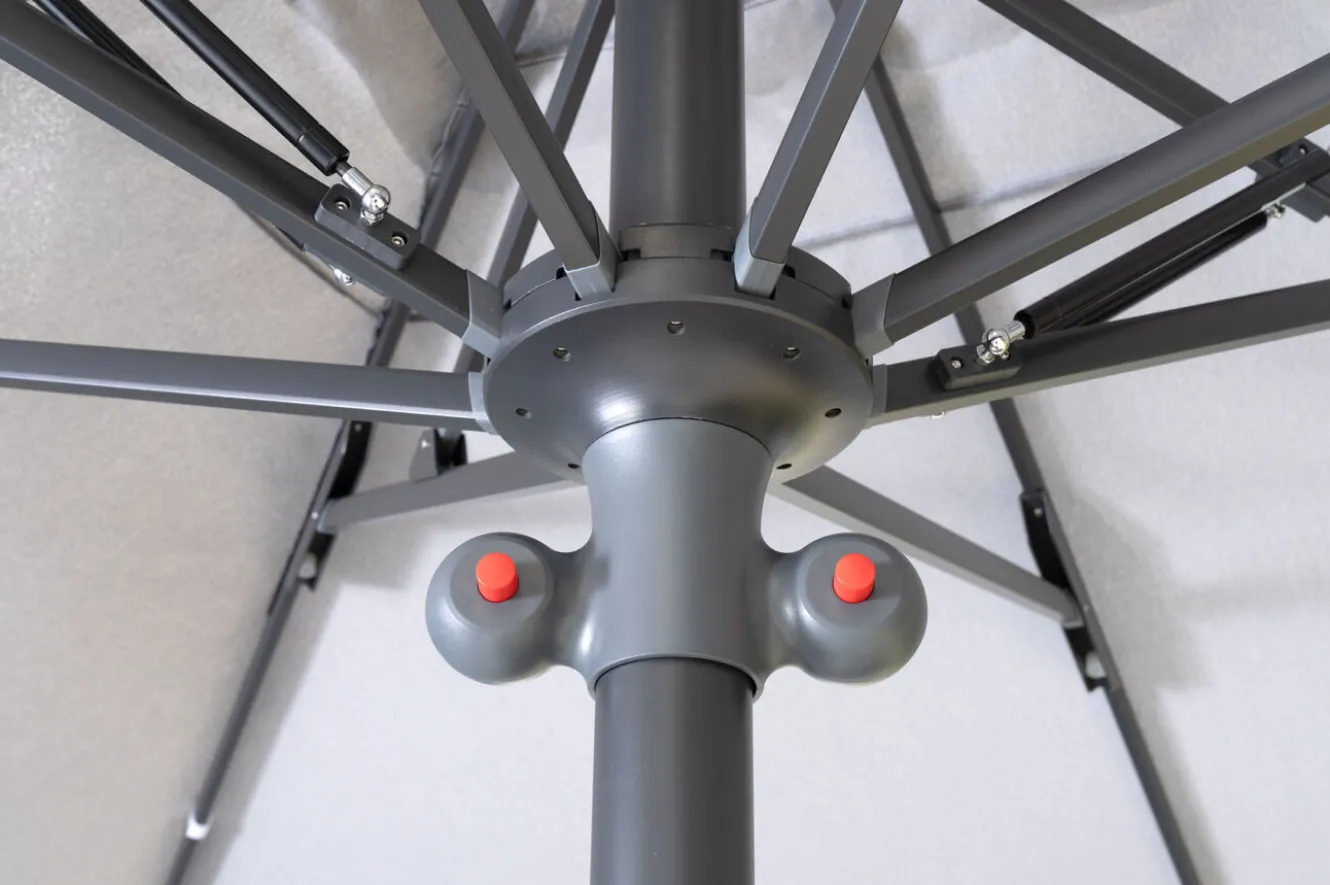 OUTFLEXX Sydney Sonnenschirm, grau, Aluminium, 400 x 400 cm, mit Air-Vent System, UV-Schutz, pulverbeschichtet, inkl. befüllbarem Schirmständer