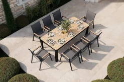 OUTFLEXX Tallinn Garten-Essgruppe, 8 Personen, Tisch 200x90 cm, Alu/Holzimitat, anthrazit/natur