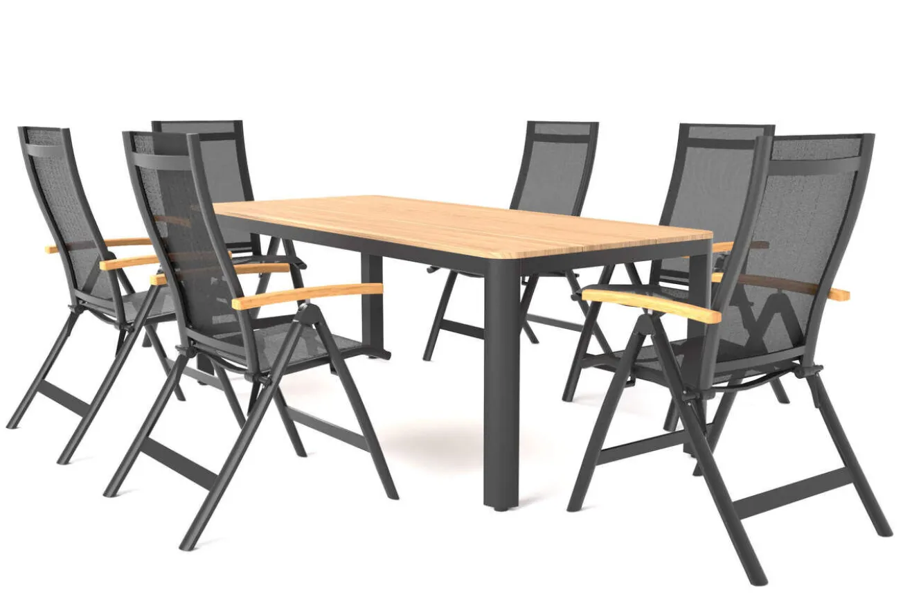 OUTFLEXX Tallinn Garten-Essgruppe, 6 Personen, Tisch 200 x 90 cm, Aluminium/Holzimitat