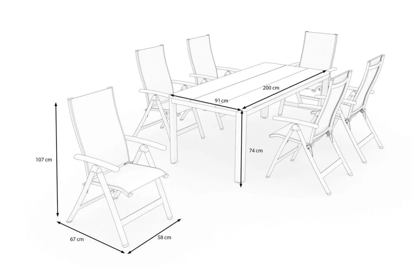 OUTFLEXX Tallinn Garten-Essgruppe, 6 Personen, Tisch 200 x 90 cm, Aluminium/Holzimitat