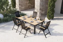 OUTFLEXX Tallinn Garten-Essgruppe, 6 Personen, Tisch 200 x 90 cm, Aluminium/Holzimitat