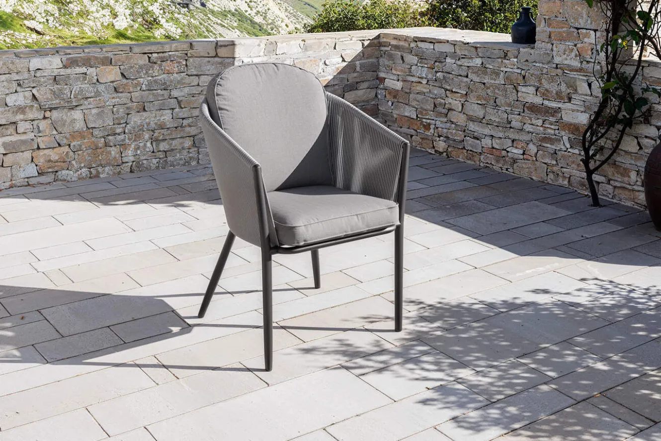 OUTFLEXX Tavio Dining Sessel, dunkelgrau/anthrazit, Alu/Rope-Geflecht, 58 x 61 x 80 cm, inkl. Sitzkissen