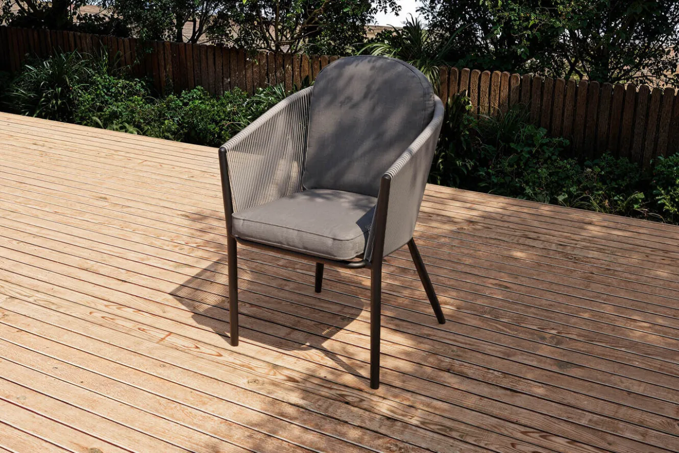 OUTFLEXX Tavio Dining Sessel, dunkelgrau/anthrazit, Alu/Rope-Geflecht, 58 x 61 x 80 cm, inkl. Sitzkissen