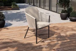 OUTFLEXX Tavio Dining Sessel, hellgrau/beige, Alu/Rope-Geflecht, 58 x 61 x 80 cm, inkl. Kissen