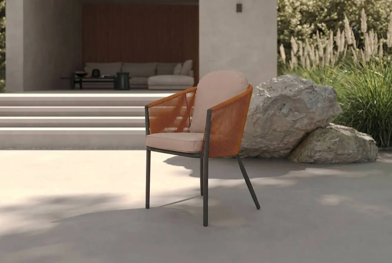 OUTFLEXX Tavio Dining Sessel, orange-anthrazit, Alu/Rope-Geflecht, 58 x 61 x 80 cm, inkl. Kissen