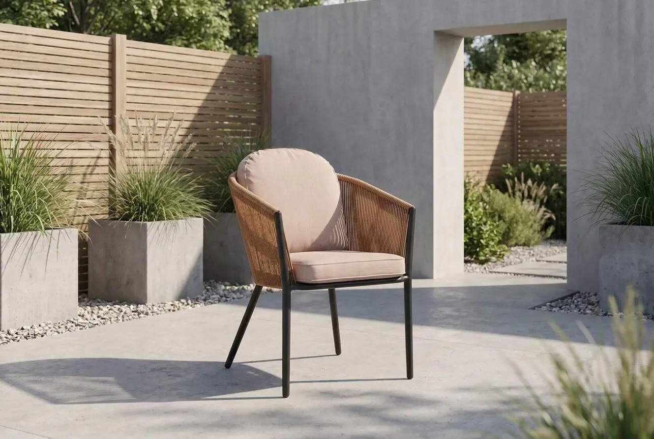 OUTFLEXX Tavio Dining Sessel, orange-anthrazit, Alu/Rope-Geflecht, 58 x 61 x 80 cm, inkl. Kissen