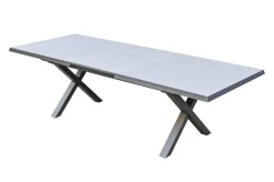 OUTFLEXX Tavio Garten-Essgruppe schwarz/beige, Alu/Steinimitat/Rope-Geflecht, Tisch 200/260 x 100 cm, 6 Diningsessel, ausziehbar