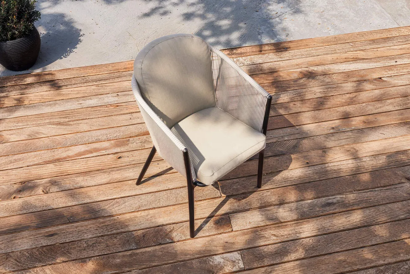 OUTFLEXX Tavio Garten-Essgruppe schwarz/beige, Alu/Steinimitat/Rope-Geflecht, Tisch 200/260 x 100 cm, 6 Diningsessel, ausziehbar