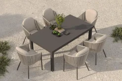 OUTFLEXX Tavio Garten-Essgruppe, anthrazit matt/beige, Alu/Rope-Geflecht, Tisch 180/240 x 100 cm, 6 Diningsessel