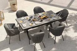 OUTFLEXX Tavio Garten-Essgruppe, schwarz/dunkelgrau, Alu/Rope/Steinimitat, 200/260 x 103 cm, ausziehbar, 6 Diningsessel
