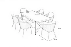 OUTFLEXX Tavio Garten-Essgruppe, schwarz/dunkelgrau, Alu/Rope/Steinimitat, 200/260 x 103 cm, ausziehbar, 6 Diningsessel