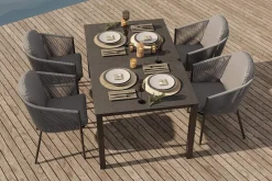 OUTFLEXX Tavio Garten-Essgruppe, anthrazit matt/dunkelgrau, Alu/Rope-Geflecht/Spraystone, 160 x 95 cm, 4 Diningsessel