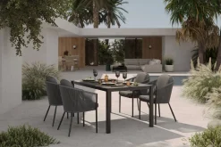 OUTFLEXX Tavio Garten-Essgruppe, anthrazit matt/dunkelgrau, Alu/Rope-Geflecht/Spraystone, 160 x 95 cm, 4 Diningsessel