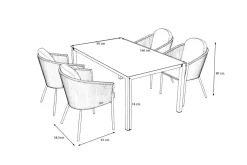 OUTFLEXX Tavio Garten-Essgruppe, anthrazit matt/dunkelgrau, Alu/Rope-Geflecht/Spraystone, 160 x 95 cm, 4 Diningsessel