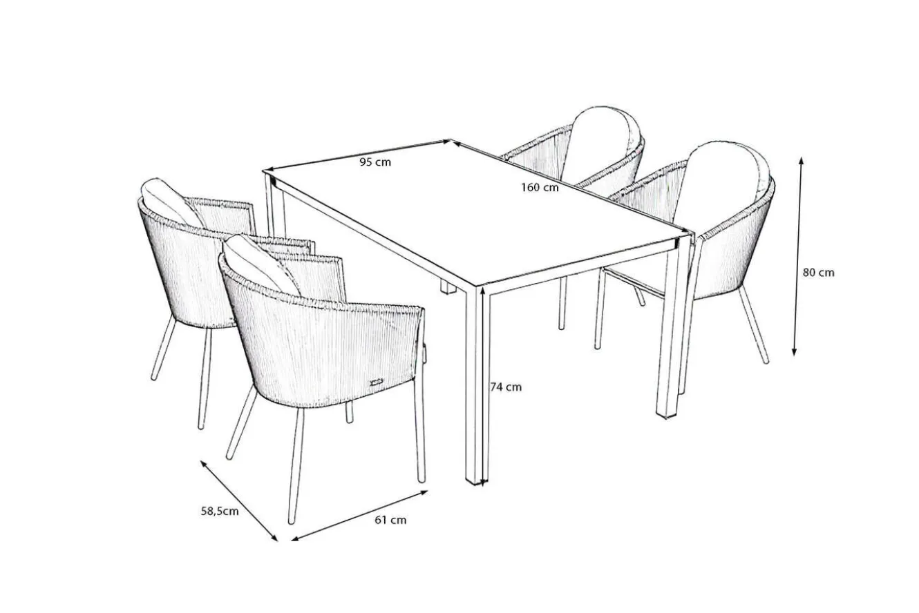OUTFLEXX Tavio Garten-Essgruppe, anthrazit matt/dunkelgrau, Alu/Rope-Geflecht/Spraystone, 160 x 95 cm, 4 Diningsessel