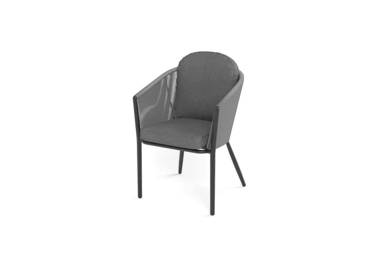 OUTFLEXX Tavio Garten-Essgruppe, anthrazit matt/dunkelgrau, Alu/Rope-Geflecht/Spraystone, 160 x 95 cm, 4 Diningsessel