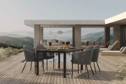 OUTFLEXX Tavio Garten-Essgruppe, anthrazit matt/dunkelgrau, Alu/Rope-Geflecht/Spraystone, 160 x 95 cm, 4 Diningsessel
