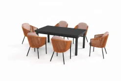 OUTFLEXX Tavio Garten-Essgruppe, anthrazit/orange, Alu/Rope-Geflecht, ausziehbare Tischplatte 180/240 x 100 cm, 6 Diningsessel