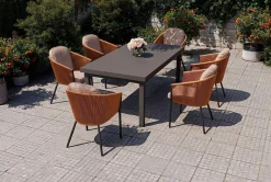 OUTFLEXX Tavio Garten-Essgruppe, anthrazit/orange, Alu/Rope-Geflecht, ausziehbare Tischplatte 180/240 x 100 cm, 6 Diningsessel