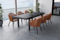 OUTFLEXX Tavio Garten-Essgruppe, anthrazit/orange, Alu/Rope-Geflecht, ausziehbare Tischplatte 180/240 x 100 cm, 6 Diningsessel
