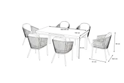 OUTFLEXX Tavio Garten-Essgruppe, anthrazit/orange, Alu/Rope-Geflecht, ausziehbare Tischplatte 180/240 x 100 cm, 6 Diningsessel