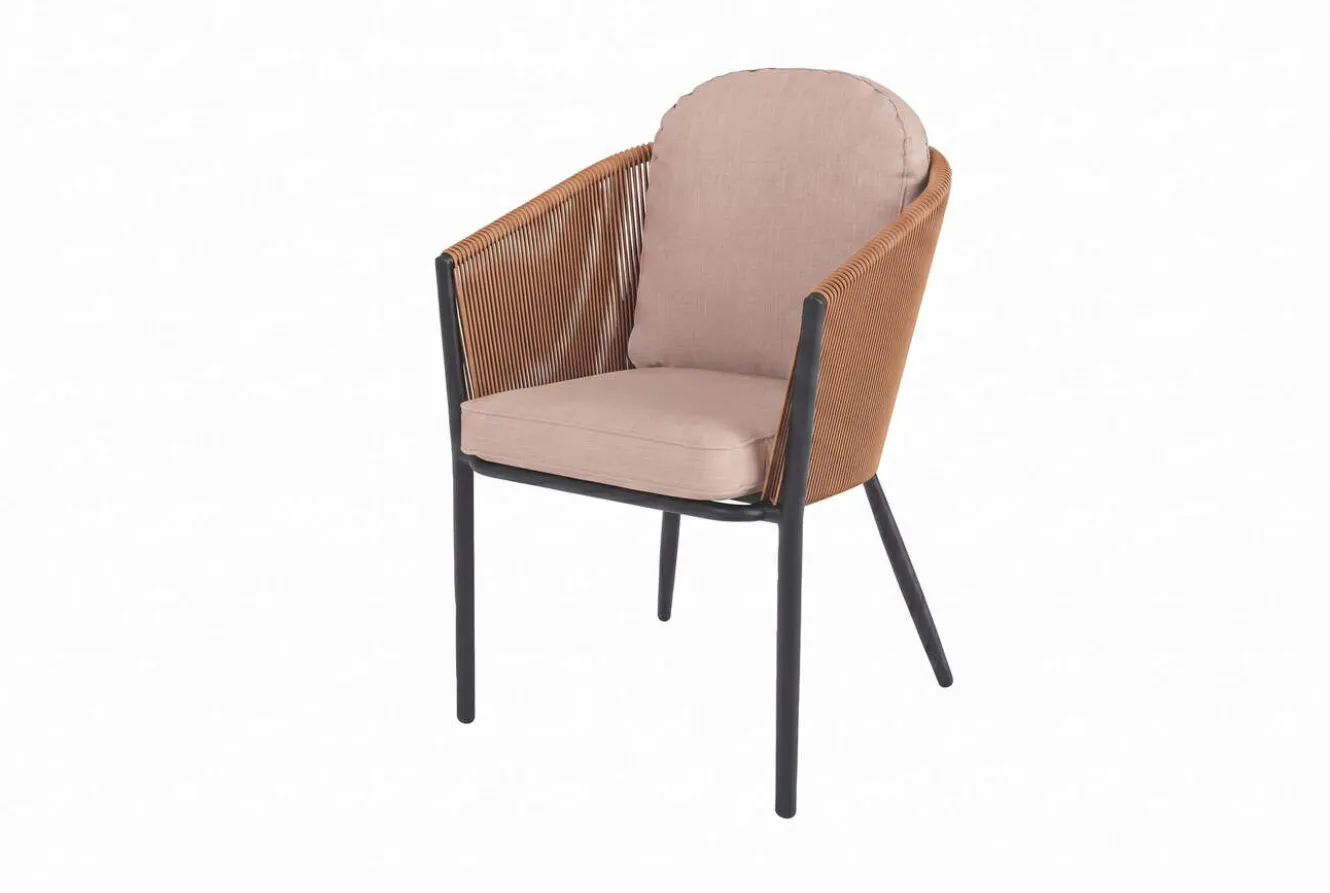 OUTFLEXX Tavio Garten-Essgruppe, schwarz/orange, Alu/Rope-Geflecht, Tisch 200/260 x 100 cm, 6 Diningsessel, ausziehbar
