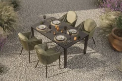 OUTFLEXX Tavio Garten-Essgruppe, anthrazit matt/grün, Alu/Rope-Geflecht/Spraystone, 160 x 95 x cm, 4 Diningsessel