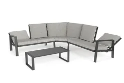 OUTFLEXX Theia L Gartenlounge für 5 Personen, anthrazit/grau meliert, Alu/Polyester, Tischplatte aus Milchglas, pulverbeschichtet
