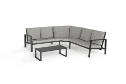 OUTFLEXX Theia L Gartenlounge für 5 Personen, anthrazit/grau meliert, Alu/Polyester, Tischplatte aus Milchglas, pulverbeschichtet