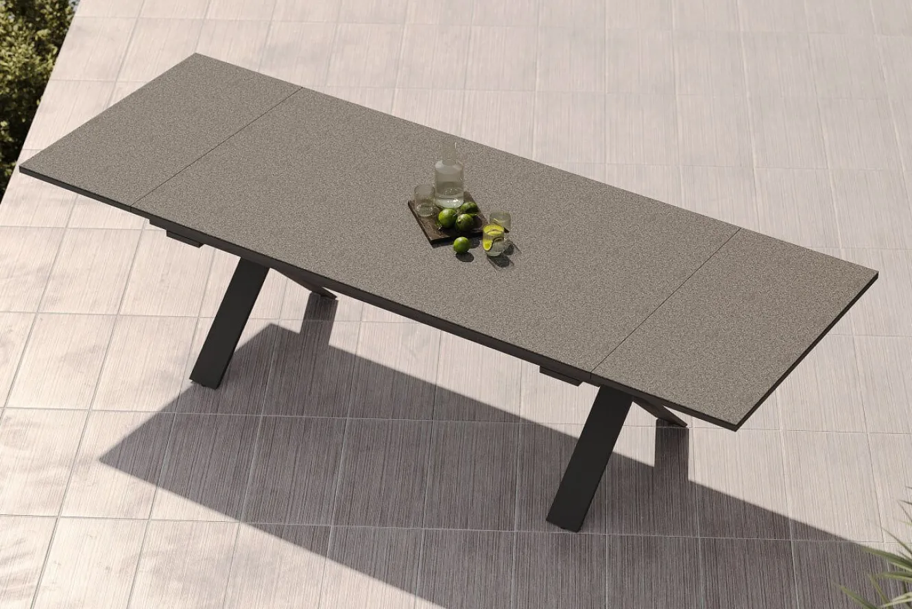 OUTFLEXX Toronto Ausziehtisch, anthrazit matt, Alu/Spraystone, 180/280x100cm, Schubladenauszug