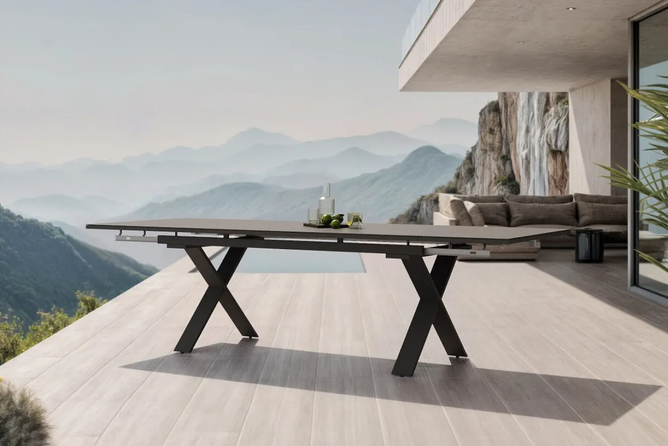 OUTFLEXX Toronto Ausziehtisch, anthrazit matt, Alu/Spraystone, 180/280x100cm, Schubladenauszug