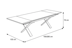 OUTFLEXX Toronto Ausziehtisch, silber, Alu/Spraystone, 180/280x100cm, Schubladenauszug