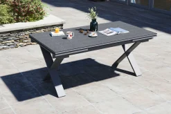 OUTFLEXX Toronto Ausziehtisch, silber, Alu/Spraystone, 180/280x100cm, Schubladenauszug