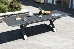 OUTFLEXX Toronto Ausziehtisch, silber, Alu/Spraystone, 180/280x100cm, Schubladenauszug