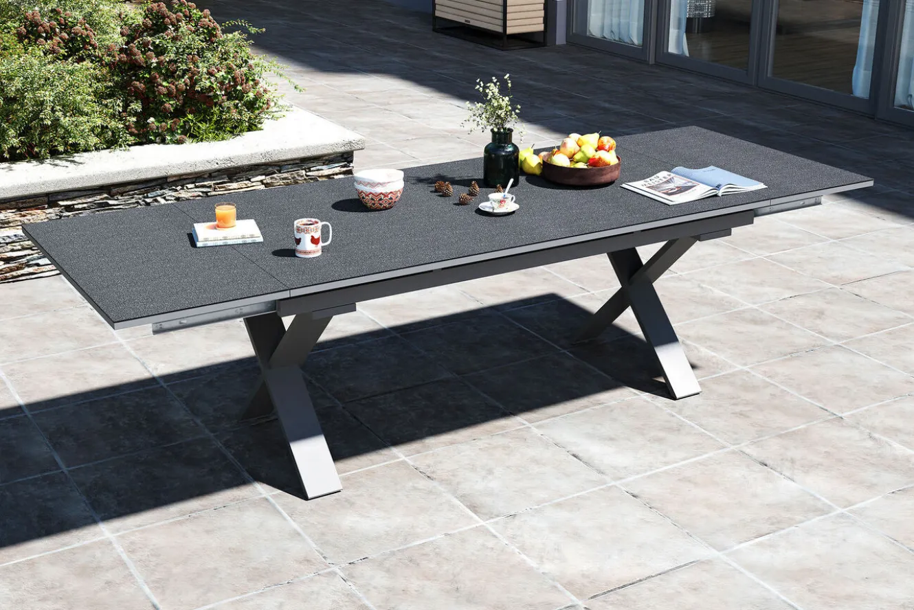 OUTFLEXX Toronto Ausziehtisch, silber, Alu/Spraystone, 180/280x100cm, Schubladenauszug