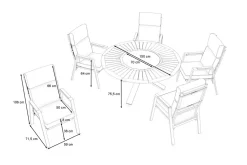 OUTFLEXX Trondheim Garten-Essgruppe, anthrazit, Aluminium/Teak/Polyester, Ø150 x 75,5 cm, pulverbeschichtet, witterungsbeständig, Polster inklusive