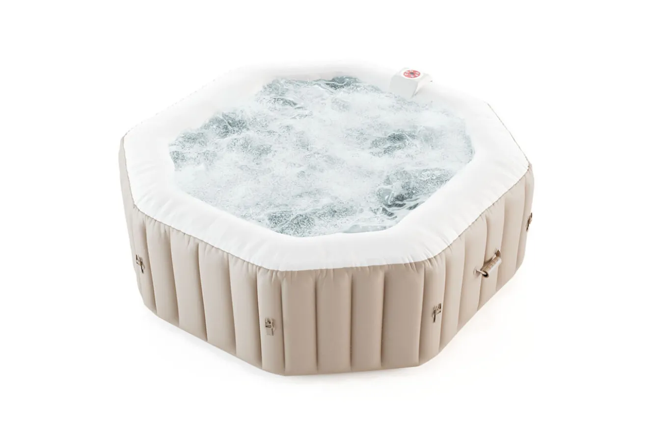 OUTFLEXX Tulum Whirlpool, beige/weiß, PVC laminiert, ⌀ 195 x 65 cm, aufblasbar, mit Massagedüsen, integriertes Ablassventil, UV-beständig